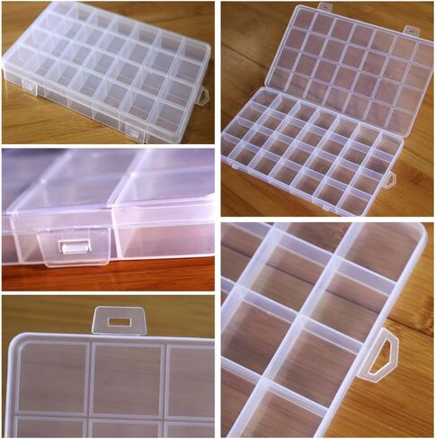 2Pcs 28 Grids Plastic Organizer Boxes, Clear Bead Organizer Craft Storage Box with Fixed Dividers Rectangular Containers Case for Storing Small Items Jewelry Beads Necklaces Earrings Art DIY in Kuwait