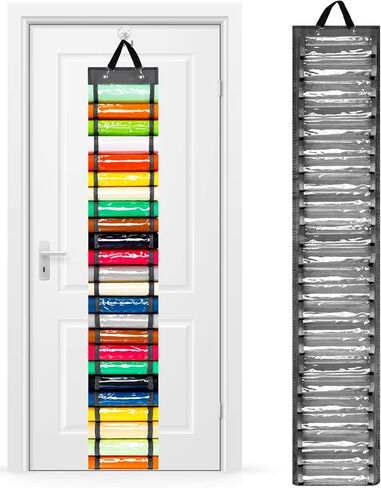 OHYEYE Vinyl Roll Holder Organizer, Wall-Mount Hanging Storage Rack with 48 Compartments, Hooks and Strap, Double-Sided Craft Vinyl Storage, 51.2 x 8.1 Inch for Home Craft Closet (Grey) in Saudi Arabia