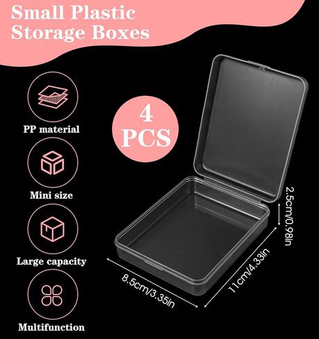 4Pcs Small Plastic Box with Lid, Clear Rubber Band Organizer Small Plastic Box Containers for Bead Rubber Bands Crayons Jewelry Organizing Cotton Pads, Essential for Home & Travel 4.33×3.35×0.98 Inch in Saudi Arabia
