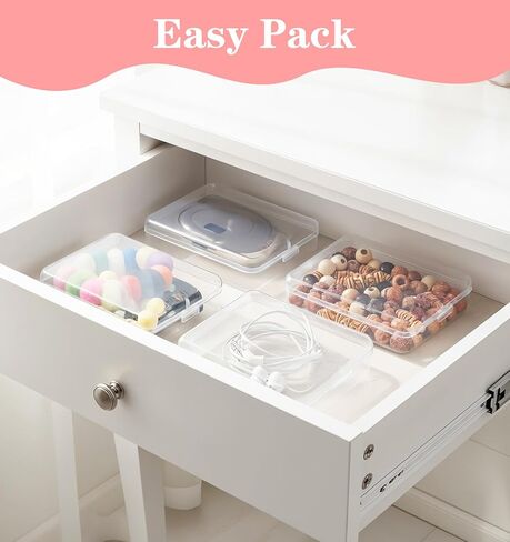 4Pcs Small Plastic Box with Lid, Clear Rubber Band Organizer Small Plastic Box Containers for Bead Rubber Bands Crayons Jewelry Organizing Cotton Pads, Essential for Home & Travel 4.33×3.35×0.98 Inch in Saudi Arabia