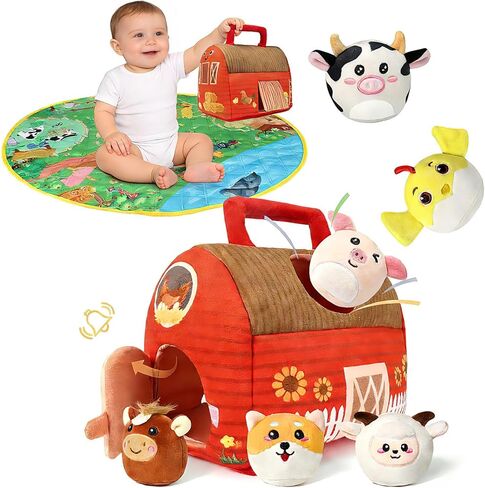 Interactive Plush Mushroom House Playset with 6 Stuffed Animal Toys – Soft Sensory Toy for Babies & Toddlers, Montessori Learning Plush with Crinkle Sounds – Portable Gift for Boys & Girls in Saudi Arabia