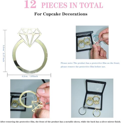 Cake Charm, Engagement cupcake topper, Diamond ring, Bridal shower, Acrylic cupcake charms, Bachelorette decor, Hens Do decor, She Said Yes, 1.97x1.97 Inch, 12 Pack (Ring Acrylic 12pcs) in Saudi Arabia