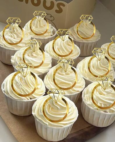 Cake Charm, Engagement cupcake topper, Diamond ring, Bridal shower, Acrylic cupcake charms, Bachelorette decor, Hens Do decor, She Said Yes, 1.97x1.97 Inch, 12 Pack (Ring Acrylic 12pcs) in Saudi Arabia