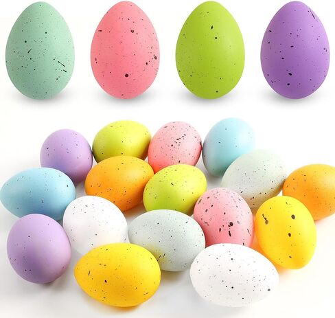AUGSHY 16 Pcs Speckled Easter Eggs,2.4 Inch Plastic Colorful Easter Eggs Table Decorations Spring Festival Decorative for Bowl Vase Fillers Party Home Decor in Saudi Arabia