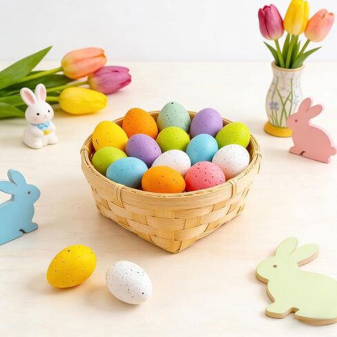 AUGSHY 16 Pcs Speckled Easter Eggs,2.4 Inch Plastic Colorful Easter Eggs Table Decorations Spring Festival Decorative for Bowl Vase Fillers Party Home Decor in Saudi Arabia