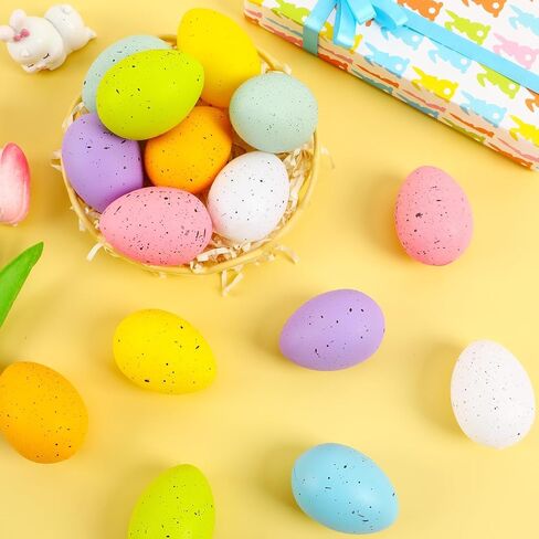AUGSHY 16 Pcs Speckled Easter Eggs,2.4 Inch Plastic Colorful Easter Eggs Table Decorations Spring Festival Decorative for Bowl Vase Fillers Party Home Decor in Saudi Arabia
