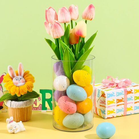 AUGSHY 16 Pcs Speckled Easter Eggs,2.4 Inch Plastic Colorful Easter Eggs Table Decorations Spring Festival Decorative for Bowl Vase Fillers Party Home Decor in Saudi Arabia