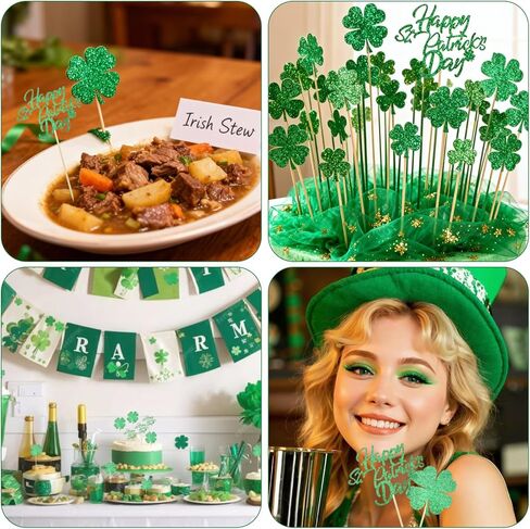 24PCS St. Patrick's Day Cupcake Toppers Happy Saint Patricks Day Cake Toppers for Women Men Fiesta Shamrock Clover Cupcake Topper Party Favors Supplies Wedding Birthday Decor in Saudi Arabia