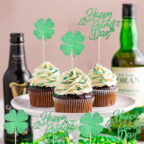 24PCS St. Patrick's Day Cupcake Toppers Happy Saint Patricks Day Cake Toppers for Women Men Fiesta Shamrock Clover Cupcake Topper Party Favors Supplies Wedding Birthday Decor in Saudi Arabia