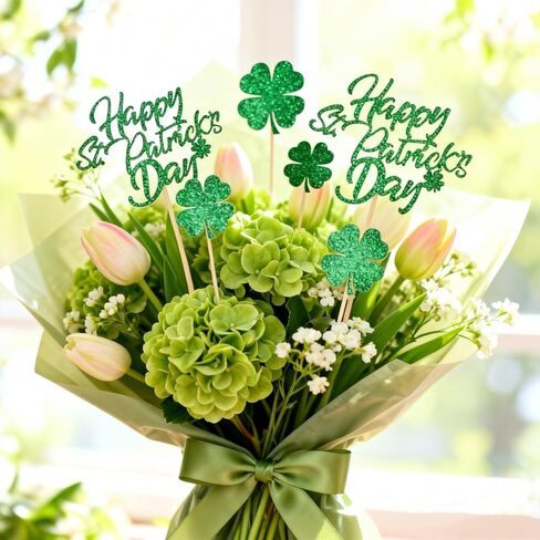 24PCS St. Patrick's Day Cupcake Toppers Happy Saint Patricks Day Cake Toppers for Women Men Fiesta Shamrock Clover Cupcake Topper Party Favors Supplies Wedding Birthday Decor in Saudi Arabia