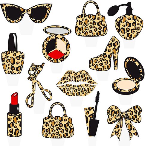 الفهد طباعة كب كيك توبر ليوبارد طباعة كعب موضوع حزب كعكة الزينة 48pcs ماكياج حزب كب كيك يختار للنساء سيدة عيد ميلاد الفتيات ليلة العازبة الزفاف دش الزفاف لوازم in Saudi Arabia