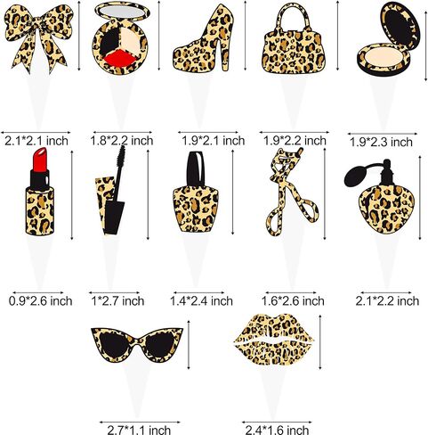 الفهد طباعة كب كيك توبر ليوبارد طباعة كعب موضوع حزب كعكة الزينة 48pcs ماكياج حزب كب كيك يختار للنساء سيدة عيد ميلاد الفتيات ليلة العازبة الزفاف دش الزفاف لوازم in Saudi Arabia