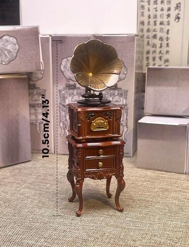 2-Piece Set Miniature Vintage Phonograph with Sound - 1:12 Mini Gramophone with Cabinet, Miniature Retro Phonograph for Desktop & Cabinet Decor in Saudi Arabia