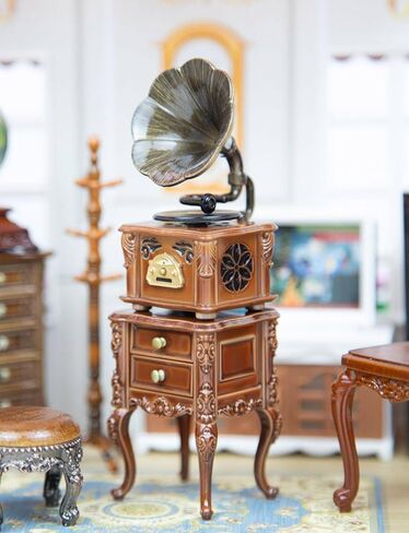2-Piece Set Miniature Vintage Phonograph with Sound - 1:12 Mini Gramophone with Cabinet, Miniature Retro Phonograph for Desktop & Cabinet Decor in Saudi Arabia