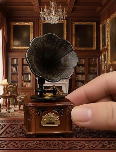 2-Piece Set Miniature Vintage Phonograph with Sound - 1:12 Mini Gramophone with Cabinet, Miniature Retro Phonograph for Desktop & Cabinet Decor in Saudi Arabia