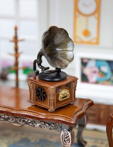 2-Piece Set Miniature Vintage Phonograph with Sound - 1:12 Mini Gramophone with Cabinet, Miniature Retro Phonograph for Desktop & Cabinet Decor in Saudi Arabia