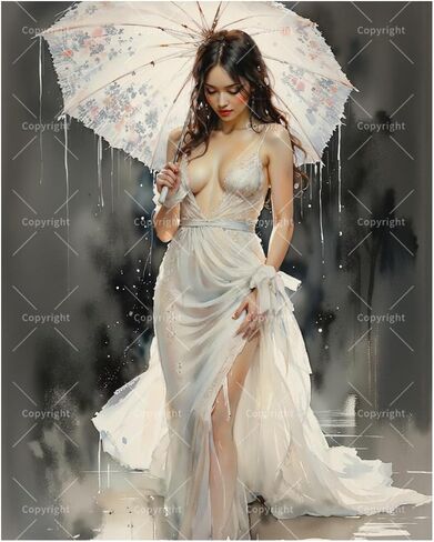 Mystical Rain Paint by Numbers Kit for Adults - DIY Lady in Rain with Umbrella Painting on Canvas 16x20 inches, Acrylic Paint Set, Suitable for Beginners, Ideal for Home Decoration or Gifts in Saudi Arabia