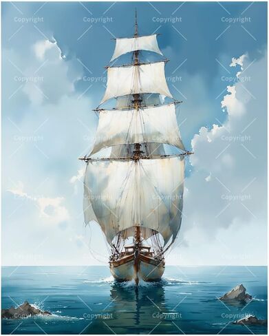 Sailing Ship Paint by Numbers Kit for Adults - DIY Tall Ship at Sea Painting on Rolled Canvas 16x20 Inches, Acrylic Paint Set, Suitable for Beginners, Nautical Art for Home Decoration or Gifts in Saudi Arabia