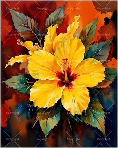 Floral Paint by Numbers Kit for Adults - DIY Yellow Hibiscus Flower Painting on Canvas 16x20 inches, Acrylic Paint Set, Suitable for Beginners, Great Art for Home Decoration or Gifts in Saudi Arabia
