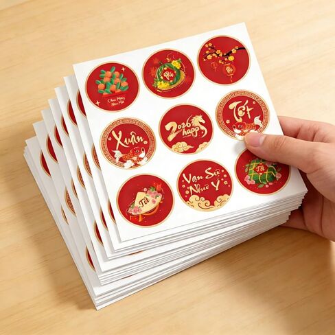 KYMY 2026 Vietnamese New Year Stickers, 180pcs Tết Việt NAM Spring Festival Paper Decals, Lunar New Year Zodiac Horse Round Labels for Party Favors Bottle Laptop Envelope Decorations in Saudi Arabia
