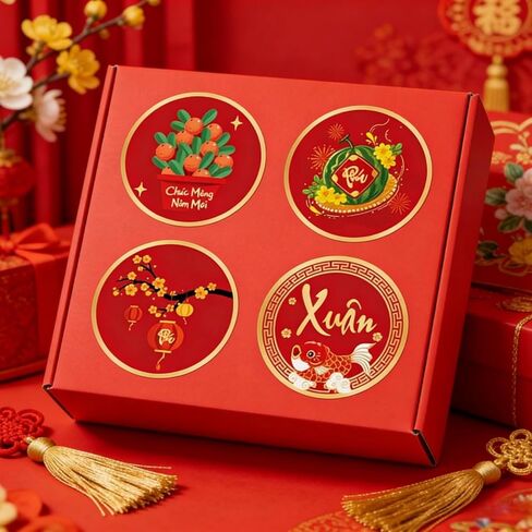 KYMY 2026 Vietnamese New Year Stickers, 180pcs Tết Việt NAM Spring Festival Paper Decals, Lunar New Year Zodiac Horse Round Labels for Party Favors Bottle Laptop Envelope Decorations in Saudi Arabia