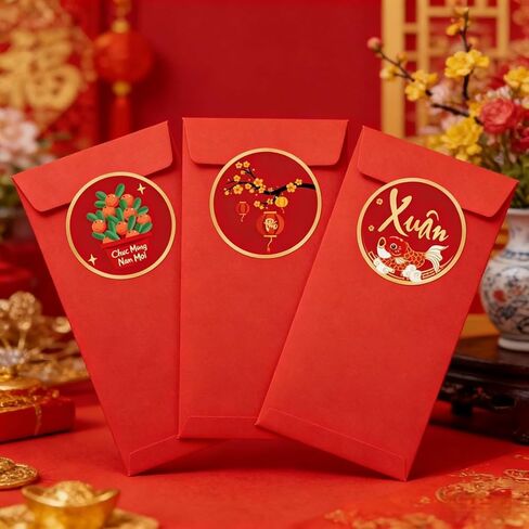KYMY 2026 Vietnamese New Year Stickers, 180pcs Tết Việt NAM Spring Festival Paper Decals, Lunar New Year Zodiac Horse Round Labels for Party Favors Bottle Laptop Envelope Decorations in Saudi Arabia