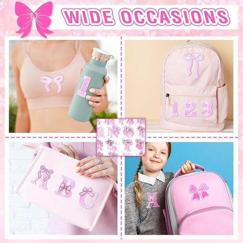82 Pcs Pink Bow Letter Iron on Patches Set Cartoon Alphabet a to Z Numbers Pink Bow Heat Transfer Letter Valentines Embroidery Cute Iron on Patches for Clothing Hat Backpacks Jackets Decor DIY Fabric in Saudi Arabia