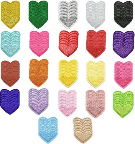 132PCS Heart Shaped Iron on Patches, Colorful Heart Embroidered Applique Patch, Valentine's Day Iron on Sew on Emblem, Embroidery Patches for Clothes Backpack Jeans Hats DIY Sewing Craft Decoration in Saudi Arabia