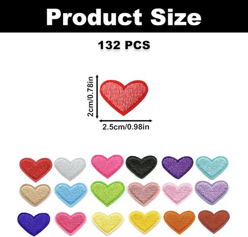 132PCS Heart Shaped Iron on Patches, Colorful Heart Embroidered Applique Patch, Valentine's Day Iron on Sew on Emblem, Embroidery Patches for Clothes Backpack Jeans Hats DIY Sewing Craft Decoration in Saudi Arabia