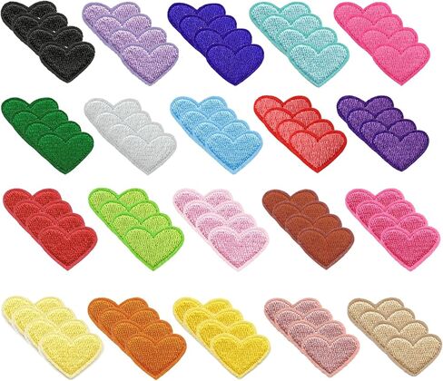 132PCS Heart Shaped Iron on Patches, Colorful Heart Embroidered Applique Patch, Valentine's Day Iron on Sew on Emblem, Embroidery Patches for Clothes Backpack Jeans Hats DIY Sewing Craft Decoration in Saudi Arabia