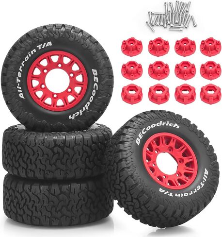 1/10 RC Short Course Truck Tires and Wheels, daitoku RC Car Tires with 12mm 14mm 17mm Hex for 1/10 Slash 2WD 4×4 Arrma Senton Axial Losi Redcat Rc4wd - Style E (Red) in Kuwait