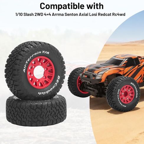 إطارات وعجلات شاحنة قصيرة المدى 1/10 RC، إطارات سيارة Daitoku RC مع 12 مم 14 مم 17 مم سداسية لـ 1/10 Slash 2WD 4×4 Arrma Senton Axial Losi Redcat Rc4wd - الطراز E (أحمر) in Saudi Arabia