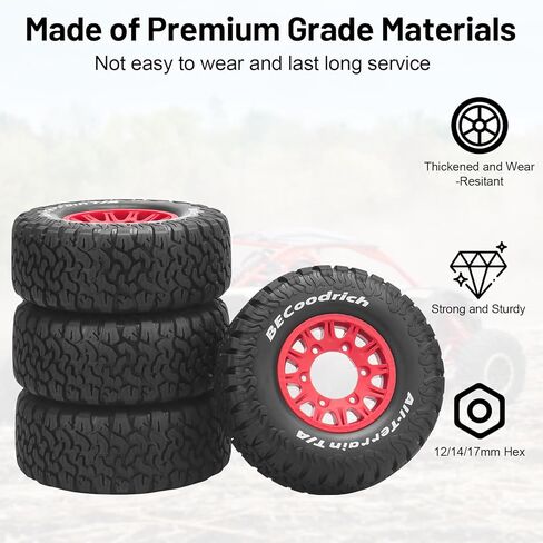 إطارات وعجلات شاحنة قصيرة المدى 1/10 RC، إطارات سيارة Daitoku RC مع 12 مم 14 مم 17 مم سداسية لـ 1/10 Slash 2WD 4×4 Arrma Senton Axial Losi Redcat Rc4wd - الطراز E (أحمر) in Saudi Arabia