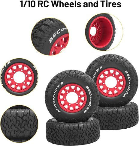 إطارات وعجلات شاحنة قصيرة المدى 1/10 RC، إطارات سيارة Daitoku RC مع 12 مم 14 مم 17 مم سداسية لـ 1/10 Slash 2WD 4×4 Arrma Senton Axial Losi Redcat Rc4wd - الطراز E (أحمر) in Saudi Arabia