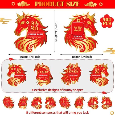 Geyee 504 Pcs Chinese New Year Scratch Off Card 2026 Year of The Horse Scratch Off Fortune Cards 2026 Chinese Party Gifts for Lunar New Years Supplies in Saudi Arabia