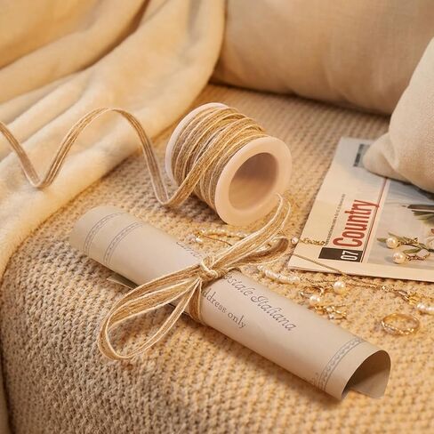 1/4 Inch Burlap Ribbon for Gift Wrapping, 32.8 Ft Natural Jute Rustic Ribbon Brown Thin Twine Ribbons for Wedding Christmas Tree Gifts Bouquet Flower Wreaths DIY Crafts Decor in Saudi Arabia
