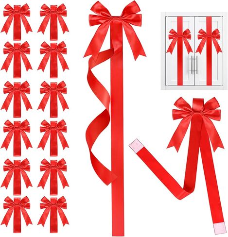12Pcs Christmas Cabinet Ribbons Bows Decorations Large Silk Knob Covers Easy to Install Kitchen Cabinet Door Ribbon and Bows for Fireplace Festive Decor Xmas Tree Wreath Party Supplies(Green) in Saudi Arabia