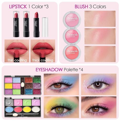 Golray Teen Makeup Kit for Girls Ages 8-12, Starter Full Make up Set With Train Case/4 Eyeshadow Pallets/Blush/Lipstick/Brush, Kid Birthday Gift Beauty Toy for Girl 9 10 11 12 Years in Kuwait