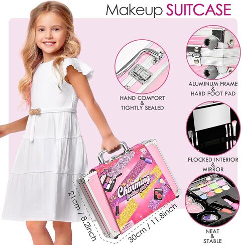 Golray Teen Makeup Kit for Girls Ages 8-12, Starter Full Make up Set With Train Case/4 Eyeshadow Pallets/Blush/Lipstick/Brush, Kid Birthday Gift Beauty Toy for Girl 9 10 11 12 Years in Kuwait