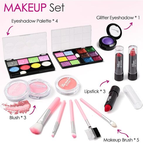 Golray Teen Makeup Kit for Girls Ages 8-12, Starter Full Make up Set With Train Case/4 Eyeshadow Pallets/Blush/Lipstick/Brush, Kid Birthday Gift Beauty Toy for Girl 9 10 11 12 Years in Kuwait