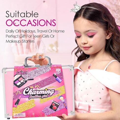 Golray Teen Makeup Kit for Girls Ages 8-12, Starter Full Make up Set With Train Case/4 Eyeshadow Pallets/Blush/Lipstick/Brush, Kid Birthday Gift Beauty Toy for Girl 9 10 11 12 Years in Kuwait