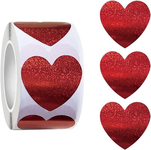 500PCS Red Heart Shaped Stickers Roll 1in Glitter Self-Adhesive Decorative Stickers Paper Decal for Valentine's Day, Award Charts,Offices, Teachers & Classrooms, Bookmarks Envelopes Decor in Saudi Arabia