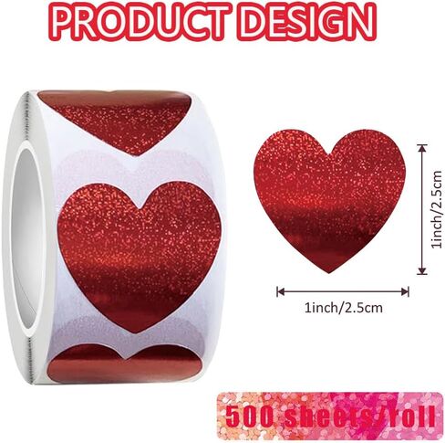 500PCS Red Heart Shaped Stickers Roll 1in Glitter Self-Adhesive Decorative Stickers Paper Decal for Valentine's Day, Award Charts,Offices, Teachers & Classrooms, Bookmarks Envelopes Decor in Saudi Arabia