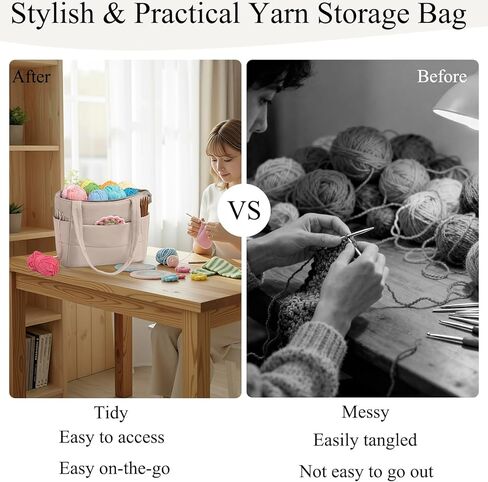 Crochet Bag for Yarn Storage, Puffer Knitting Bag with Soft Handles, Lightweight Yarn Storage Organizer with Zipper for Crochet Accessories, Gifts for Crocheters (Brown) in Saudi Arabia