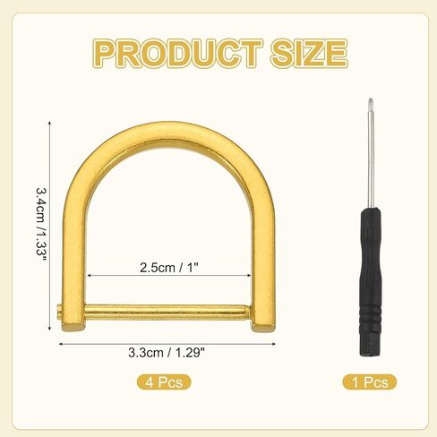 PATIKIL 1 Inch D-Rings Screw in Shackle, 4 Pcs Horseshoe Clasp U Shape D Rings with Screwdriver for Purse Keychain Strap Buckle DIY Leather Craft, Gold in Saudi Arabia