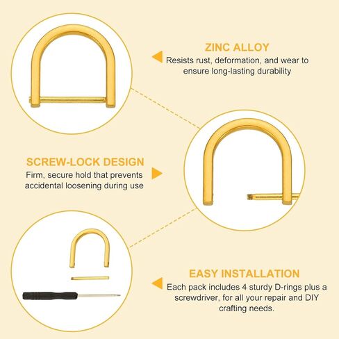 PATIKIL 1 Inch D-Rings Screw in Shackle, 4 Pcs Horseshoe Clasp U Shape D Rings with Screwdriver for Purse Keychain Strap Buckle DIY Leather Craft, Gold in Saudi Arabia