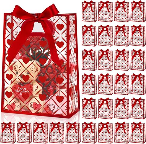 Hillban 30 Pack Clear Valentine's Day Plastic Gift Bags with Ribbons Heart Treat Bags with Die Cut Transparent PVC Tote for Gift Wrapping Wedding Birthday Party Favors, 10x7x3.15 Inch(Fashion) in Saudi Arabia