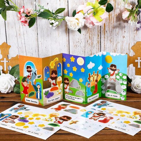 24 Sets Religious Easter Crafts Holy Week Scene Kits, Christian Easter Resurrection Stickers Jesus He is Risen Sticker Cross Palm Sunday Crafts for DIY Project Party Supplies in Saudi Arabia