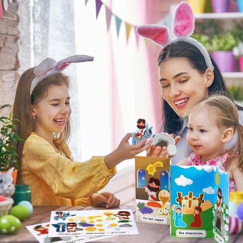 24 Sets Religious Easter Crafts Holy Week Scene Kits, Christian Easter Resurrection Stickers Jesus He is Risen Sticker Cross Palm Sunday Crafts for DIY Project Party Supplies in Saudi Arabia