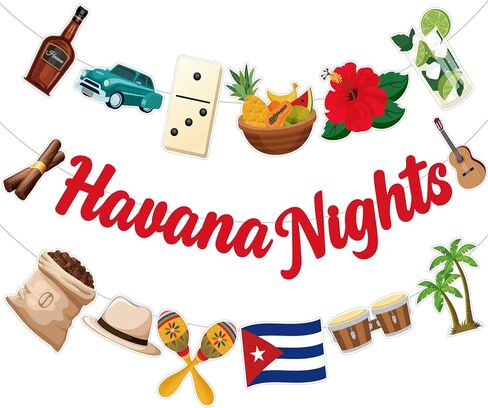 لافتات حفلات Frienda Havana Nights DIY لتزيين الحفلات الكوبية، لوازم سيجار سيارة عتيقة، كوبا بانديرا رم، شجرة النخيل، قبعة القش، ديكور كشك الصور، دعائم لحفلة عيد ميلاد كوبانا in Kuwait